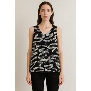 WHISTLES Silk Tank Top Medium Artsy Monochrome Abstract Strokes Minimalist